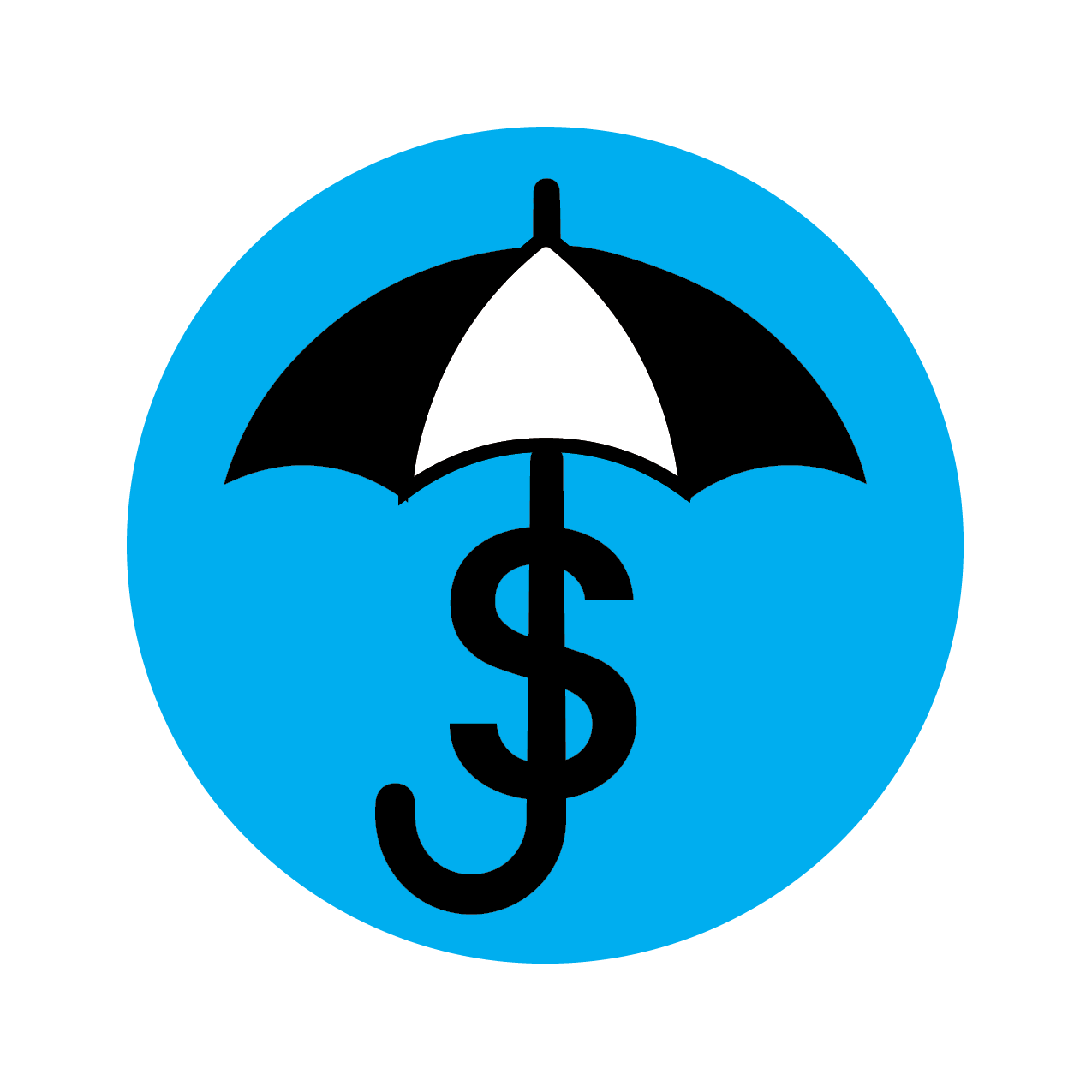 This icon depicts economic security with an umbrella covering a dollar sign