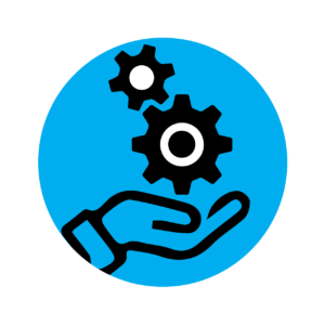 This icon depicts a hand holding two gears representing cross-sector services